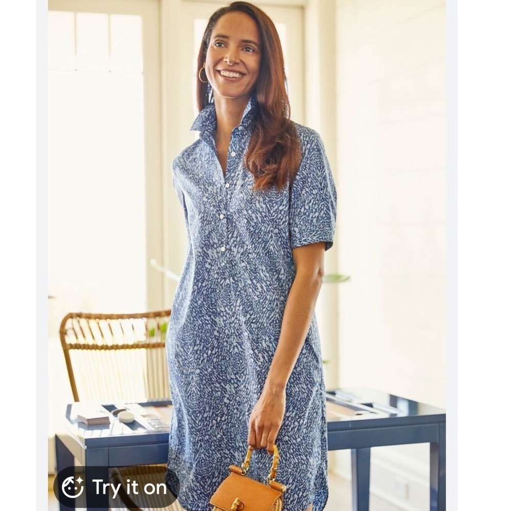 J.McLaughlin Shirt Dress Womens M Blue White Excellent Cotton Stretch Abstract